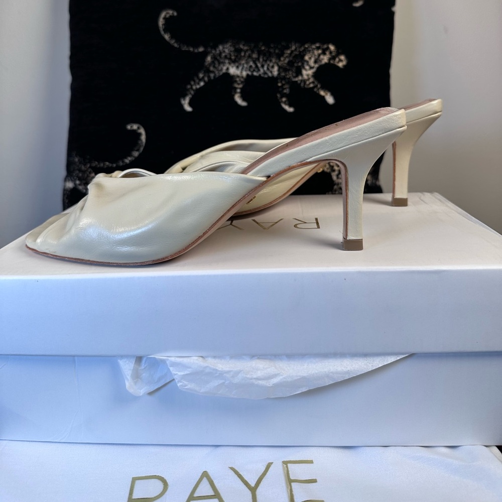 RAYE Dane Heel in Bone White cream leather kitten heel open toe slipper mule - Picture 5 of 9